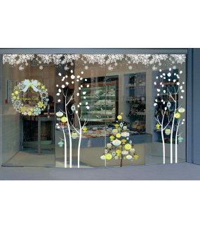 Sticker-couronne-de-noël-texte-joyeux-noël-cristaux-thème-moderne-bleu-vert-anis-vitrophanie-décoration-vitrine-noël-électrostatique-sans-colle-repositionnable-réutilisable-DECO-VITRES