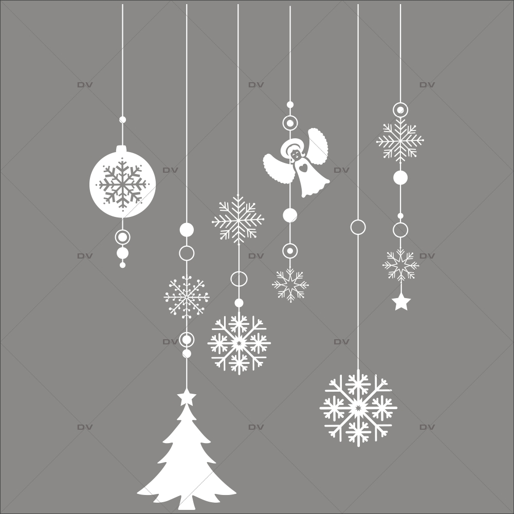 Sticker-frise-suspensions-boules-de-noël-blanc-ange-cristaux-sapin-vitrophanie-décoration-vitrine-noël-électrostatique-sans-colle-repositionnable-réutilisable-DECO-VITRES