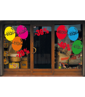 Sticker-ballon-soldes-bleu-vitrophanie-décoration-vitrine-promotionnelle-électrostatique-sans-colle-repositionnable-réutilisable-DECO-VITRES