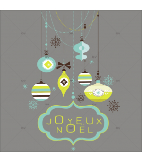 Sticker-suspensions-boules-de-noël-enseigne-texte-joyeux-noël-cristaux-thème-moderne-bleu-vert-anis-vitrophanie-décoration-vitrine-noël-électrostatique-sans-colle-repositionnable-réutilisable-DECO-VITRES