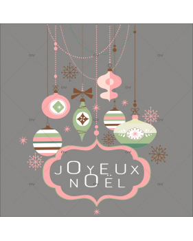 Sticker-suspensions-boules-de-noël-enseigne-texte-joyeux-noël-cristaux-thème-romantique-rose-vert-couleurs-pastel-vitrophanie-décoration-vitrine-noël-électrostatique-sans-colle-repositionnable-réutilisable-DECO-VITRES