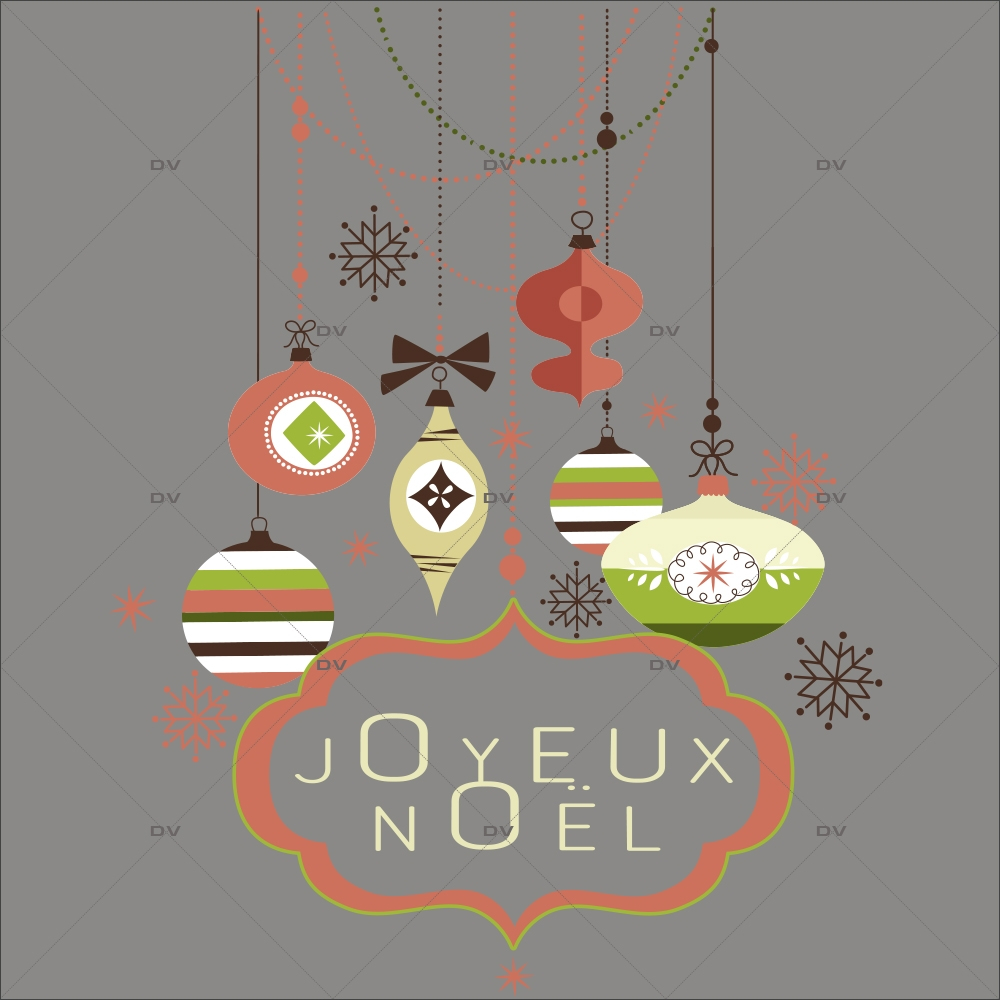 Sticker-suspensions-boules-de-noël-enseigne-texte-joyeux-noël-cristaux-thème-vintage-brique-vert-beige-vitrophanie-décoration-vitrine-noël-électrostatique-sans-colle-repositionnable-réutilisable-DECO-VITRES