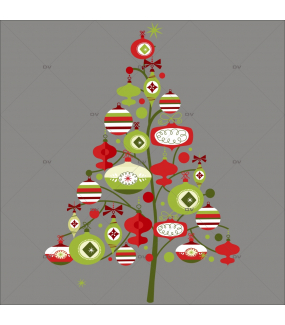 Sticker-sapin-boules-de-noël-cristaux-vert-rouge-thème-traditionnel-fête-vitrophanie-décoration-vitrine-noël-électrostatique-sans-colle-repositionnable-réutilisable-DECO-VITRES