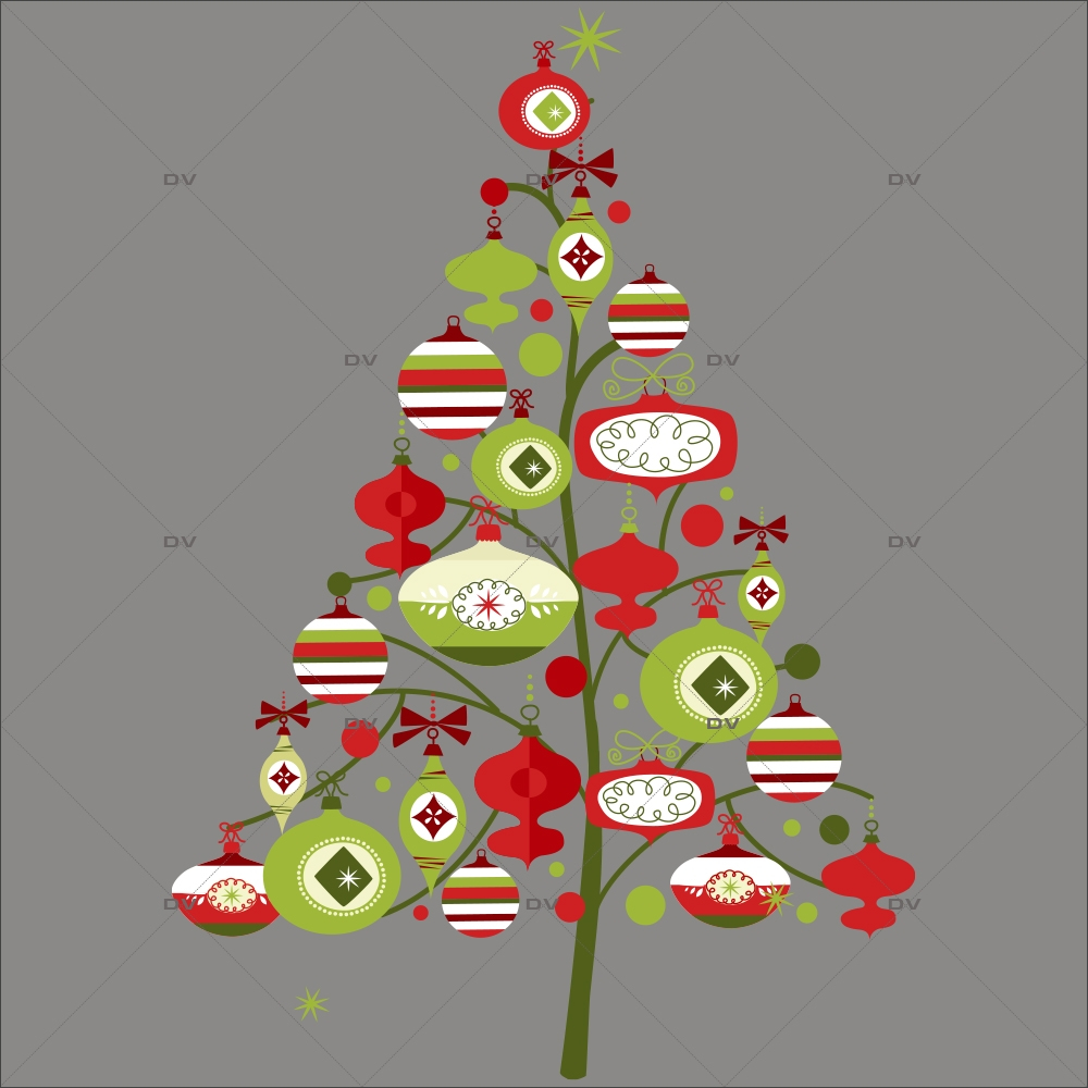 Sticker-sapin-boules-de-noël-cristaux-vert-rouge-thème-traditionnel-fête-vitrophanie-décoration-vitrine-noël-électrostatique-sans-colle-repositionnable-réutilisable-DECO-VITRES