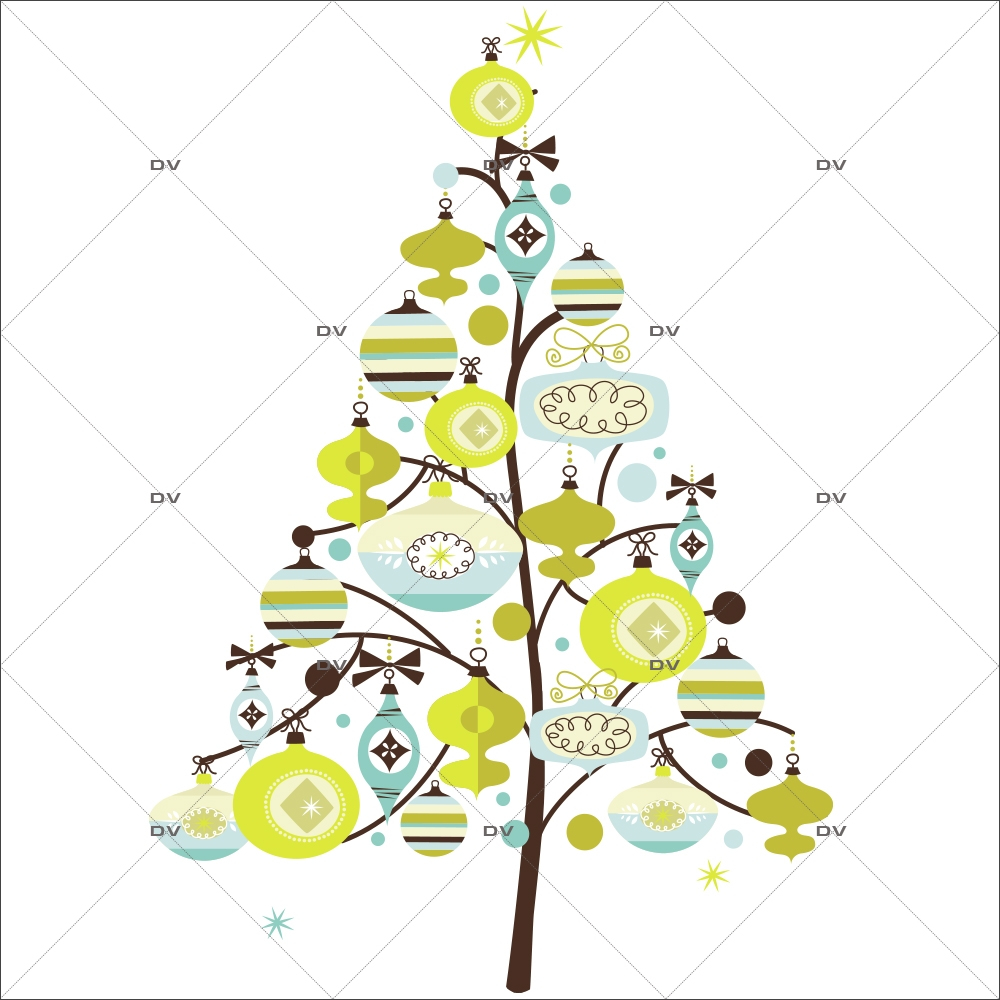 Sticker-sapin-boules-de-noël-cristaux-bleu-vert-anis-thème-moderne-fête-vitrophanie-décoration-vitrine-noël-électrostatique-sans-colle-repositionnable-réutilisable-DECO-VITRES