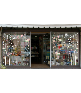 Sticker-sapin-boules-de-noël-cristaux-rose-vert-thème-romantique-couleurs-pastel-fête-vitrophanie-décoration-vitrine-noël-électrostatique-sans-colle-repositionnable-réutilisable-DECO-VITRES