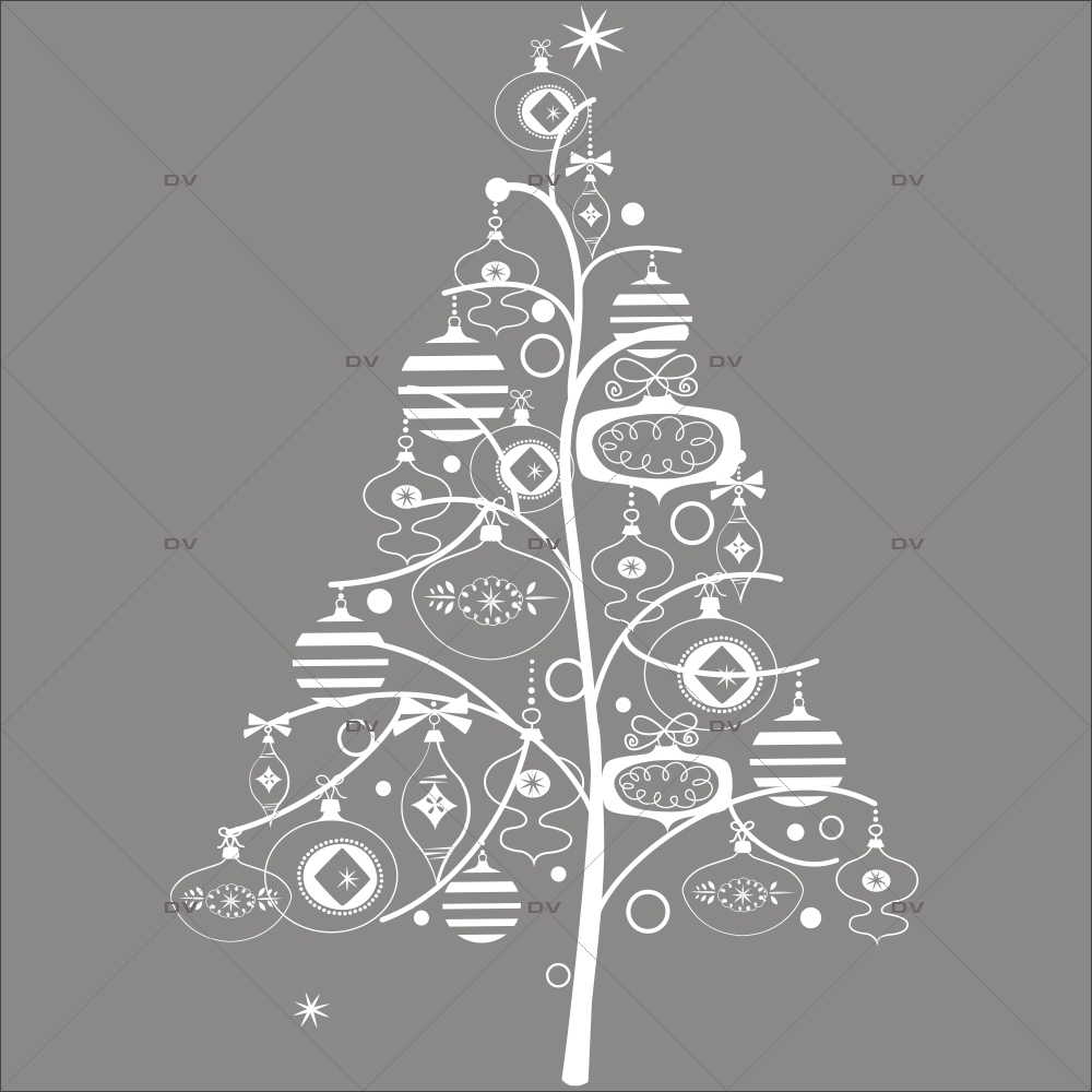 Sticker-sapin-en-boules-de-noël-et-cristaux-blanc-évidé-thème-girly-chic-vitrophanie-décoration-vitrine-noël-électrostatique-sans-colle-repositionnable-réutilisable-DECO-VITRES