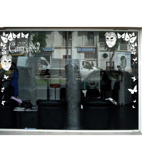 Sticker-2-masques-vénitiens-blancs-vitrophanie-décoration-vitrine-carnaval-électrostatique-sans-colle-repositionnable-réutilisable-DECO-VITRES