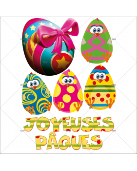 Sticker-poussins-en-oeufs-de-pâques-multicolores-vitrophanie-décoration-vitrine-pâques-printanière-électrostatique-sans-colle-repositionnable-réutilisable-DECO-VITRES