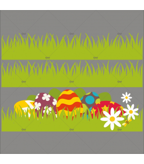 Sticker-frises-herbes-oeufs-de-pâques-multicolores-pâquerettes-fleurs-vitrophanie-décoration-vitrine-pâques-printanière-électrostatique-sans-colle-repositionnable-réutilisable-DECO-VITRES