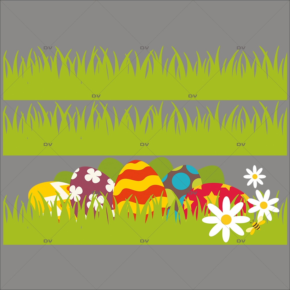 Sticker-frises-herbes-oeufs-de-pâques-multicolores-pâquerettes-fleurs-vitrophanie-décoration-vitrine-pâques-printanière-électrostatique-sans-colle-repositionnable-réutilisable-DECO-VITRES