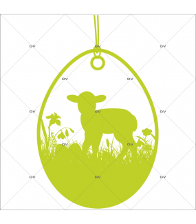 Sticker-médaillon-agneau-herbes-animaux-vert-printemps-vitrophanie-décoration-vitrine-pâques-printanière-boucherie-épicerie-fine-traiteur-charcuterie-électrostatique-sans-colle-repositionnable-réutilisable-DECO-VITRES