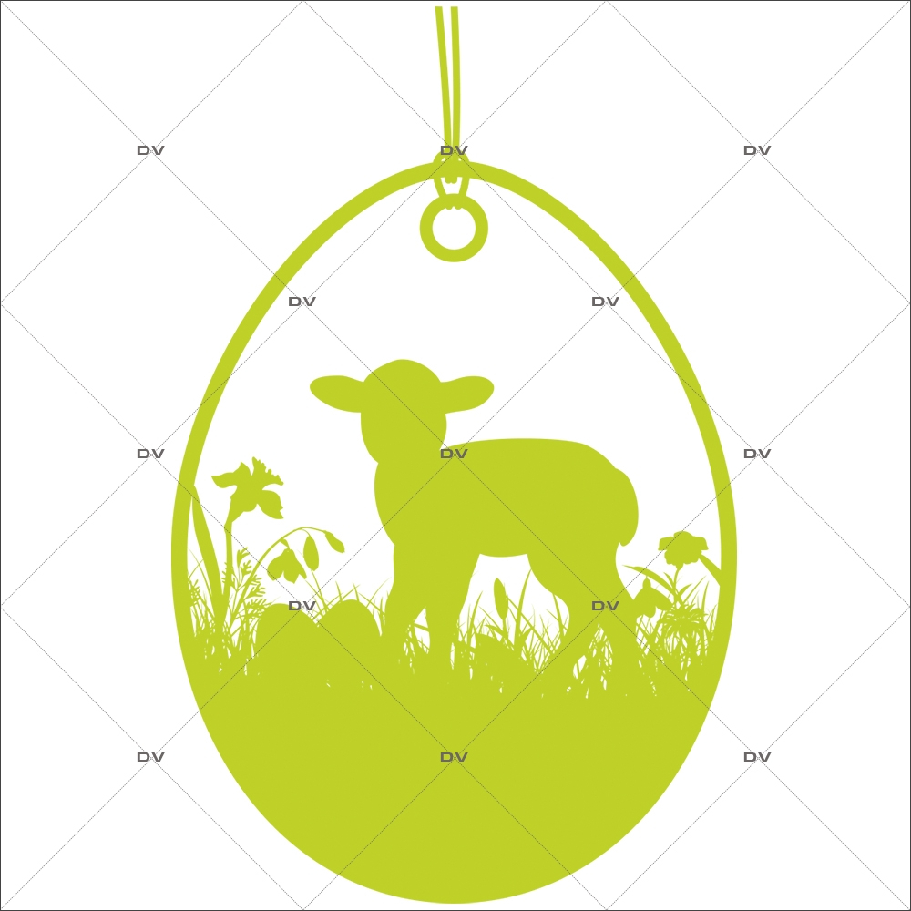 Sticker-médaillon-agneau-herbes-animaux-vert-printemps-vitrophanie-décoration-vitrine-pâques-printanière-boucherie-épicerie-fine-traiteur-charcuterie-électrostatique-sans-colle-repositionnable-réutilisable-DECO-VITRES