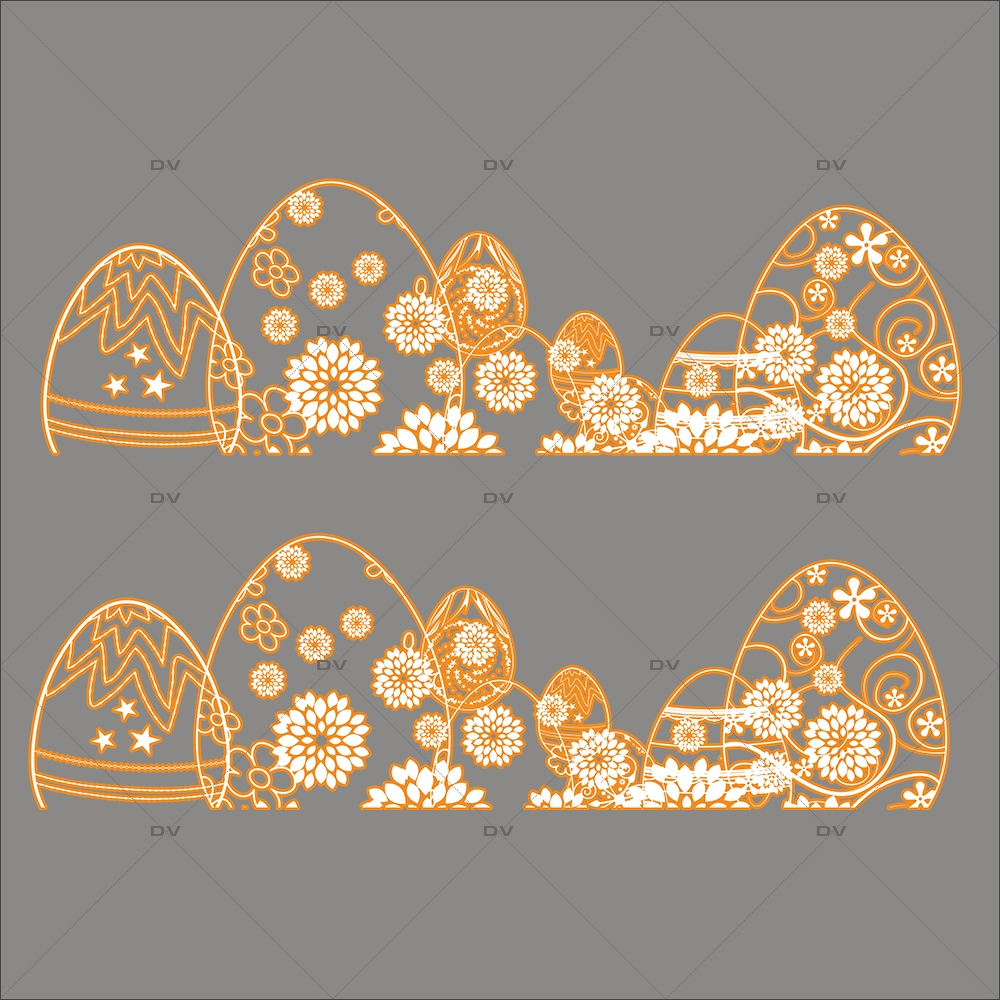 Sticker-frises-oeufs-dentelle-de-fleurs-orange-blanc-vitrophanie-décoration-vitrine-pâques-printanière-électrostatique-sans-colle-repositionnable-réutilisable-DECO-VITRES