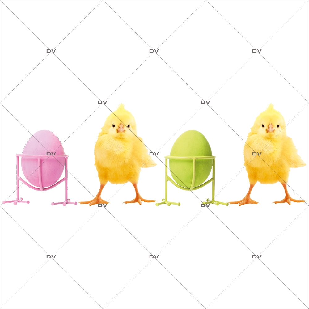 Sticker-frise-poussins-coquetiers-oeufs-de-pâques-couleurs-acidulées-animaux-vitrophanie-décoration-vitrine-pâques-printanière-électrostatique-sans-colle-repositionnable-réutilisable-DECO-VITRES