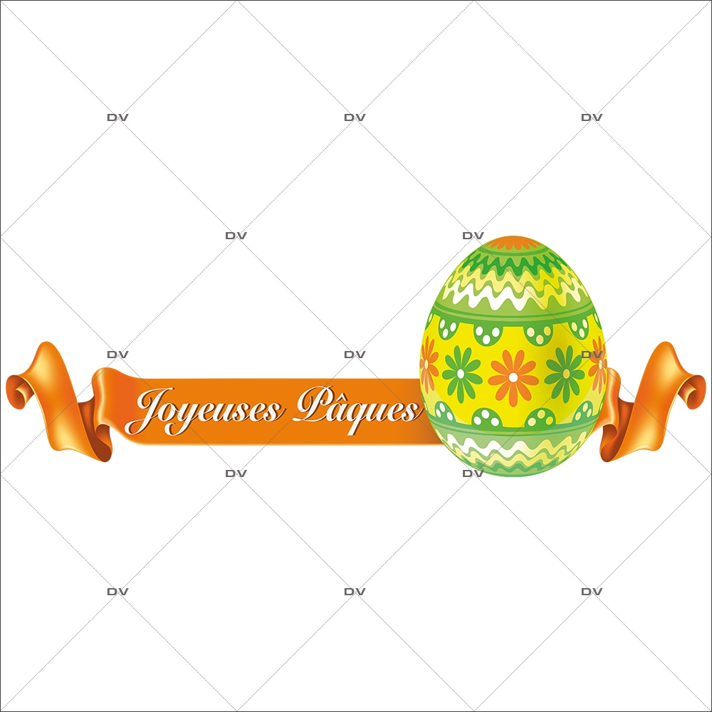 Sticker-ruban-orange-banderole-texte-joyeuses-pâques-oeuf-fleurs-vitrophanie-décoration-vitrine-pâques-printanière-électrostatique-sans-colle-repositionnable-réutilisable-DECO-VITRES