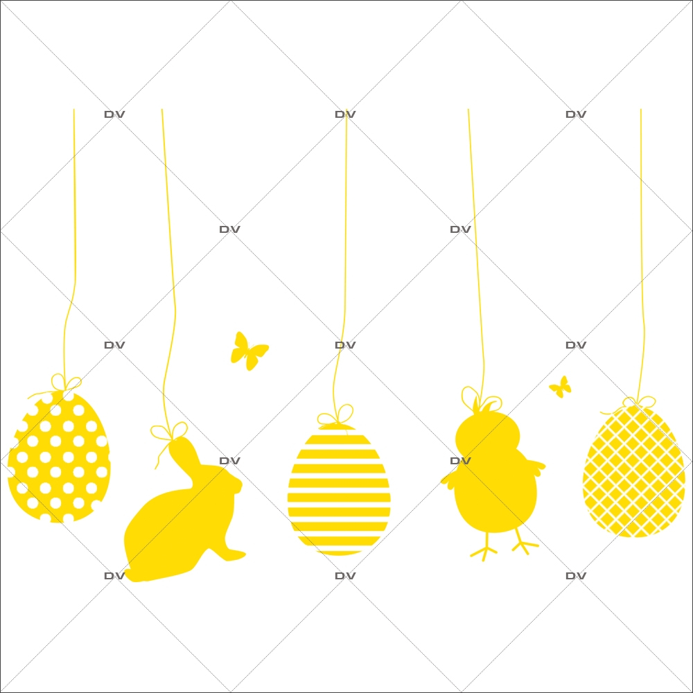 Sticker-frises-lapin-poussin-oeufs-de-pâques-suspendus-papillons-jaune-vitrophanie-décoration-vitrine-pâques-printanière-électrostatique-sans-colle-repositionnable-réutilisable-DECO-VITRES