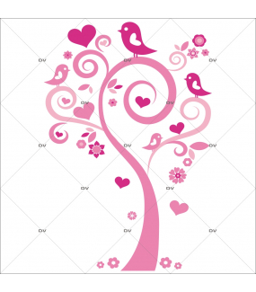 Sticker-arbre-coeurs-fleurs-oiseaux-roses-vitrophanie-décoration-vitrine-saint-valentin-fêtes-mères-pères-électrostatique-sans-colle-repositionnable-réutilisable-DECO-VITRES