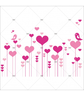 Sticker-frise-coeurs-oiseaux-roses-vitrophanie-décoration-vitrine-saint-valentin-fêtes-mères-pères-électrostatique-sans-colle-repositionnable-réutilisable-DECO-VITRES