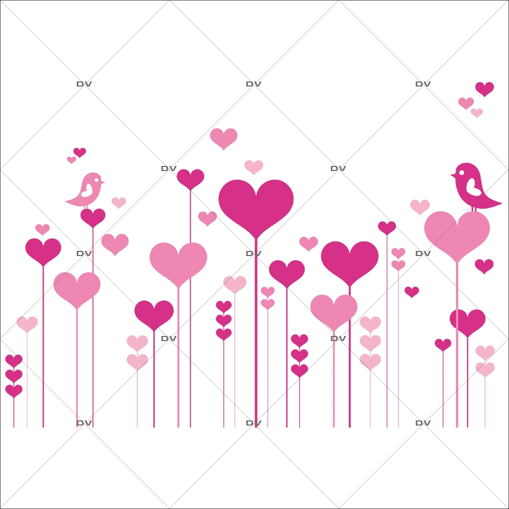 Sticker-frise-coeurs-oiseaux-roses-vitrophanie-décoration-vitrine-saint-valentin-fêtes-mères-pères-électrostatique-sans-colle-repositionnable-réutilisable-DECO-VITRES