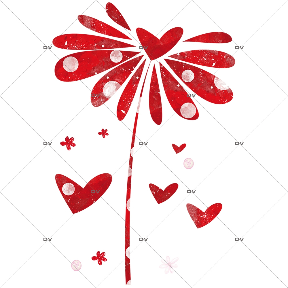 Sticker-pâquerette-marguerite-coeurs-rouge-vitrophanie-décoration-vitrine-saint-valentin-fêtes-mères-pères-électrostatique-sans-colle-repositionnable-réutilisable-DECO-VITRES