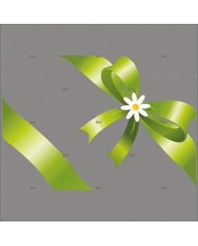 Sticker-noeud-cadeau-vert-pâquerette-fleur-printemps-été-vitrophanie-décoration-vitrine-printanière-estivale-fêtes-pâques-électrostatique-sans-colle-repositionnable-réutilisable-DECO-VITRES
