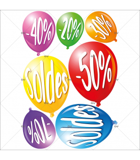 Sticker-kit-ballons-soldes-pourcentages-multicolores-vitrophanie-décoration-vitrine-promotionnelle-électrostatique-sans-colle-repositionnable-réutilisable-DECO-VITRES