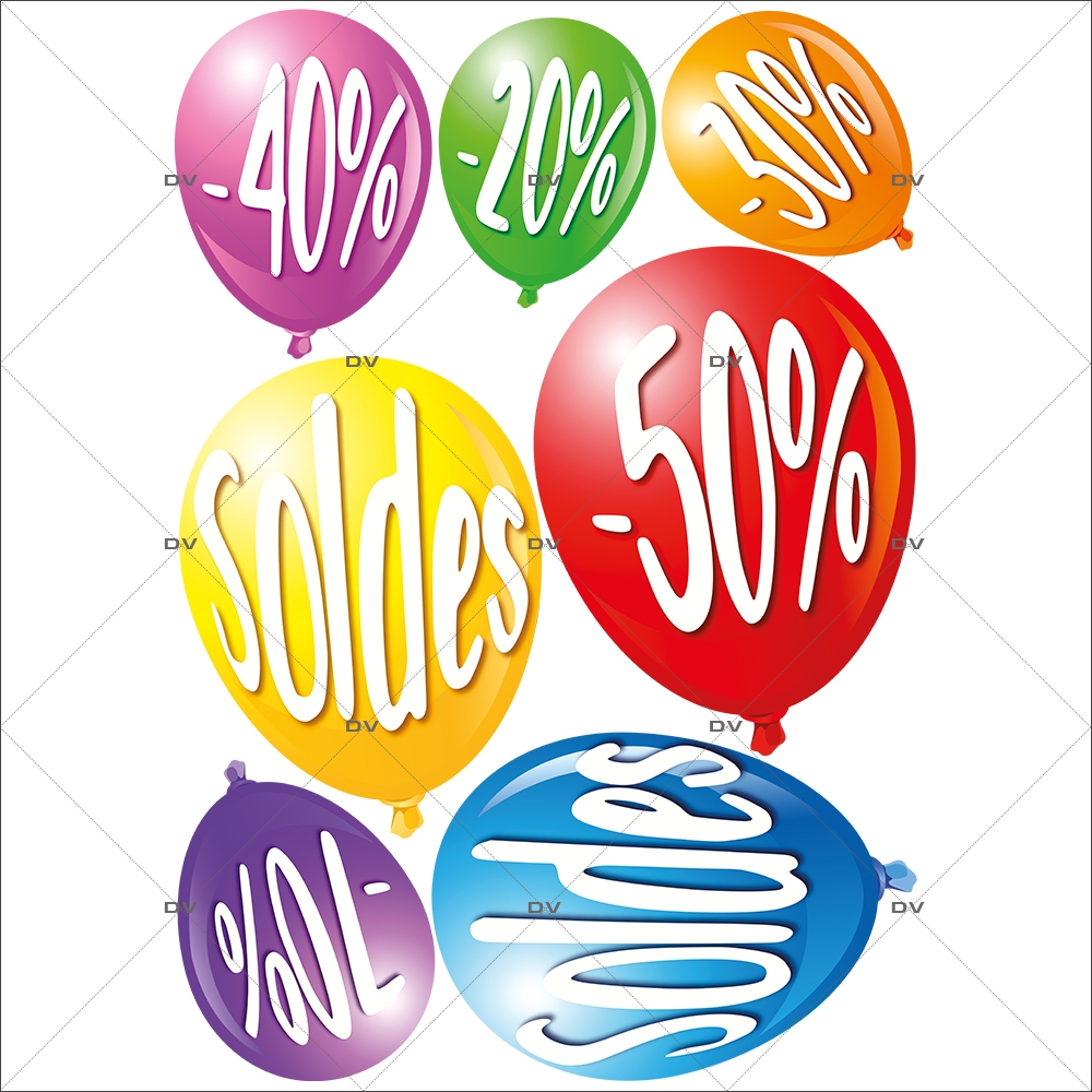 Sticker-kit-ballons-soldes-pourcentages-multicolores-vitrophanie-décoration-vitrine-promotionnelle-électrostatique-sans-colle-repositionnable-réutilisable-DECO-VITRES