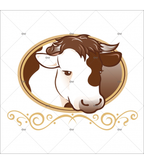 Sticker-tête-vache-médaillon-boeuf-vitrophanie-décoration-vitrine-boucherie-charcuterie-épicerie-fine-restaurant-électrostatique-sans-colle-repositionnable-réutilisable-DECO-VITRES