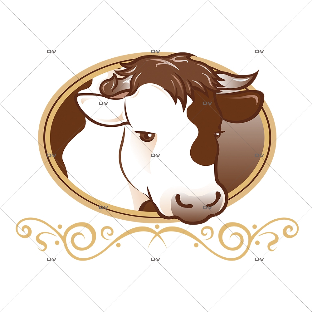 Sticker-tête-vache-médaillon-boeuf-vitrophanie-décoration-vitrine-boucherie-charcuterie-épicerie-fine-restaurant-électrostatique-sans-colle-repositionnable-réutilisable-DECO-VITRES