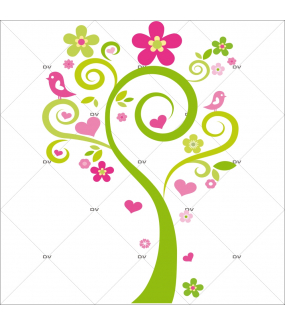 Sticker-arbre-coeurs-et-oiseaux-roses-chambre-enfant-bébé-mural-adhésif-encres-écologiques-latex-décoration-intérieure-DECO-VITRES