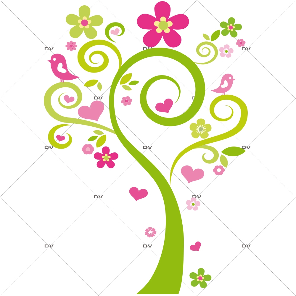 Sticker-arbre-coeurs-et-oiseaux-roses-chambre-enfant-bébé-mural-adhésif-encres-écologiques-latex-décoration-intérieure-DECO-VITRES