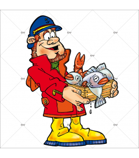 Sticker-pêcheur-poissons-qualité-vitrophanie-décoration-vitrine-poissonnerie-restaurant-supermarché-électrostatique-sans-colle-repositionnable-réutilisable-DECO-VITRES