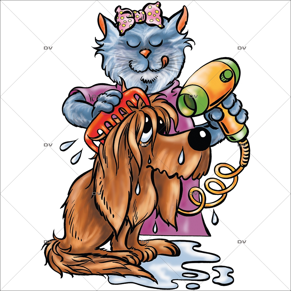 Sticker-chien-et-chat-séchoir-cartoon-toilettage-vitrophanie-décoration-vitrine-toiletteur-électrostatique-sans-colle-repositionnable-réutilisable-DECO-VITRES