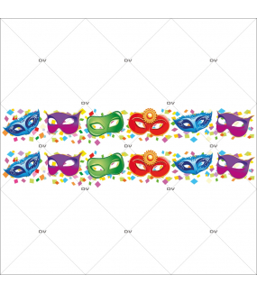 Sticker-frises-de-masques-vénitiens-multicolores-confetti-vitrophanie-décoration-vitrine-carnaval-électrostatique-sans-colle-repositionnable-réutilisable-DECO-VITRES