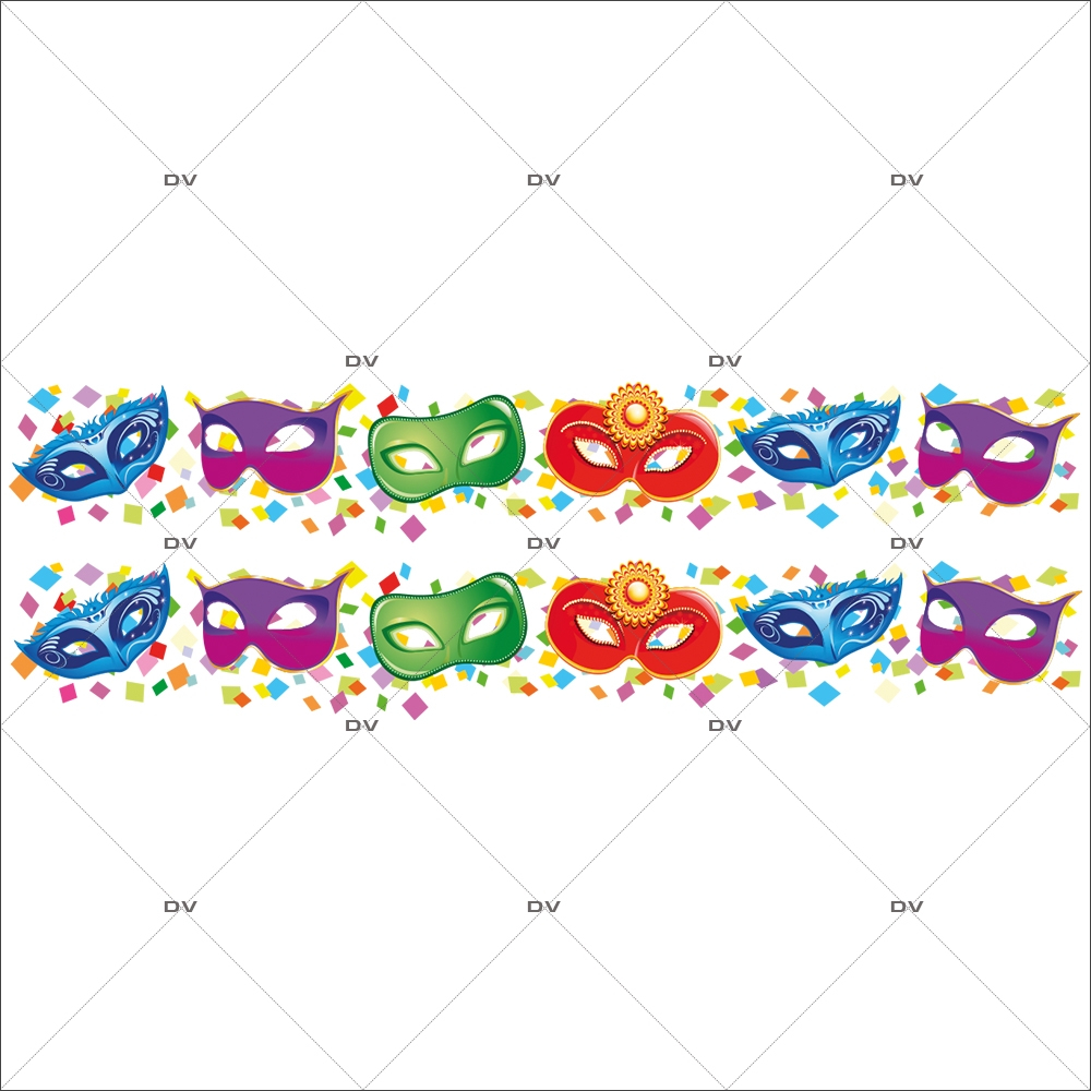 Sticker-frises-de-masques-vénitiens-multicolores-confetti-vitrophanie-décoration-vitrine-carnaval-électrostatique-sans-colle-repositionnable-réutilisable-DECO-VITRES