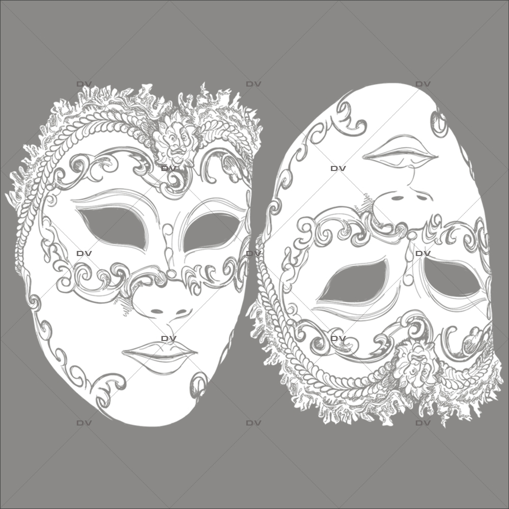 Sticker-2-masques-vénitiens-blancs-vitrophanie-décoration-vitrine-carnaval-électrostatique-sans-colle-repositionnable-réutilisable-DECO-VITRES