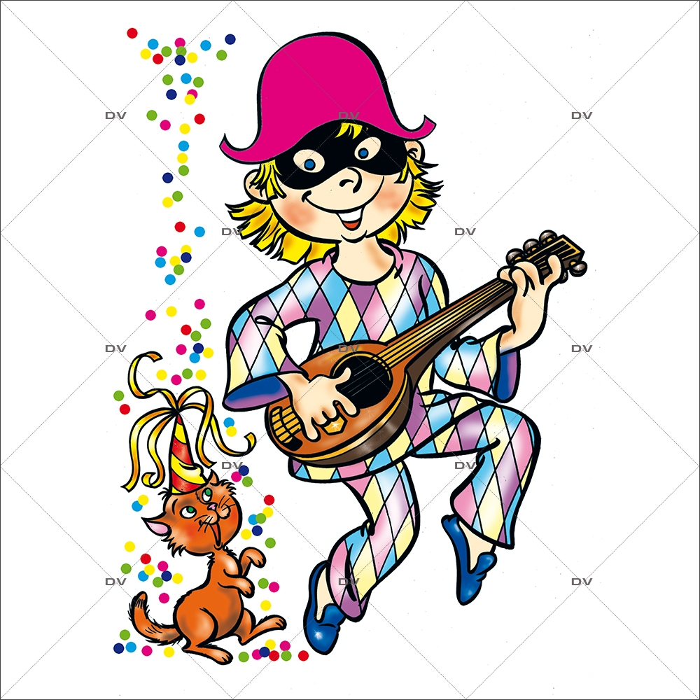 Sticker-arlequin-mandoline-confetti-vitrophanie-décoration-vitrine-carnaval-électrostatique-sans-colle-repositionnable-réutilisable-DECO-VITRES