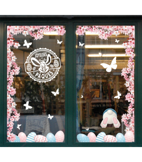 photo-décoration-vitrine-de-Pâques-stickers-oeufs-lapin-fleurs-sakura-printemps-vitrophanie-electrostatique-DECO-VITRES
