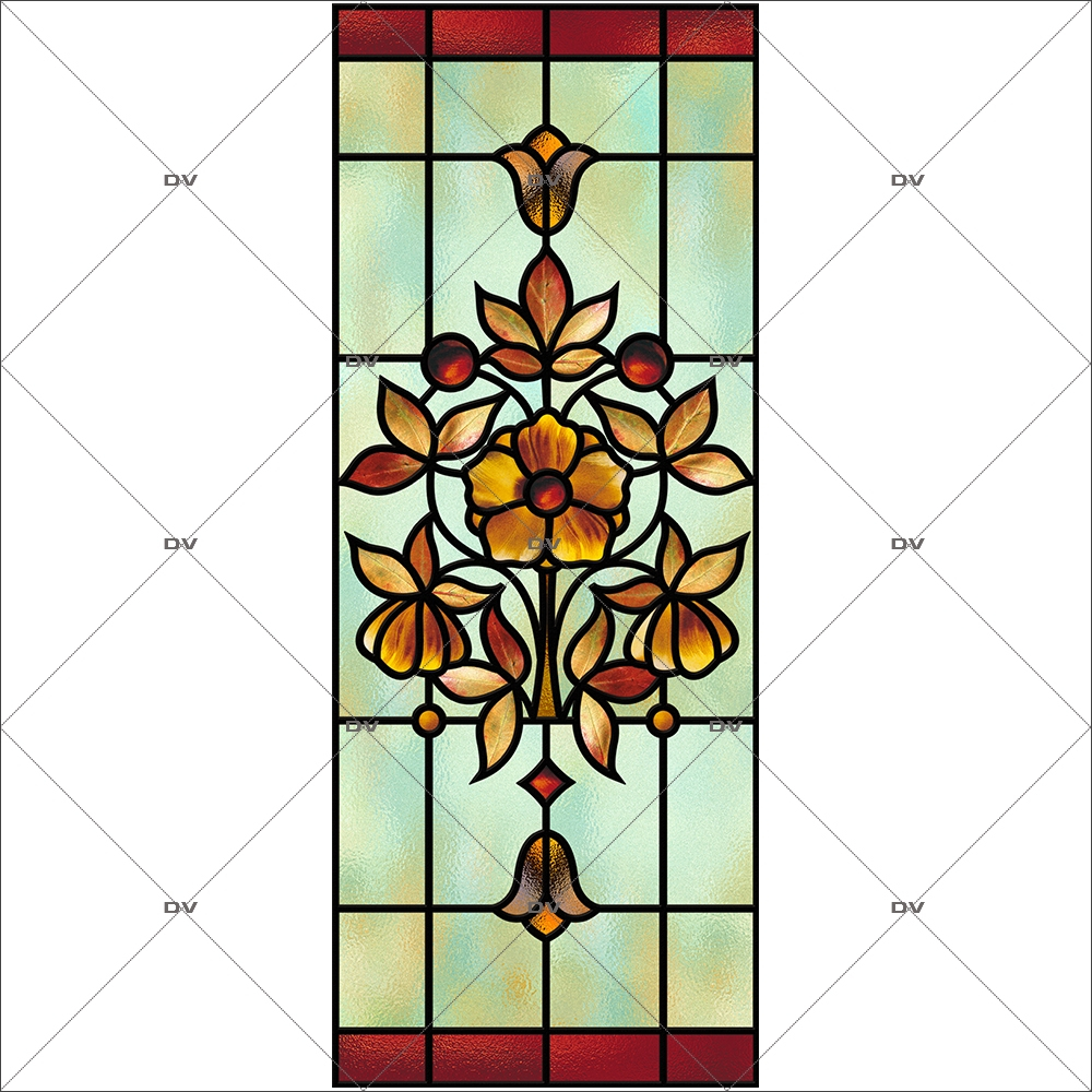 Sticker-vitrail-art-nouveau-retro-vintage-fleur-vitrophanie-électrostatique-ou-adhésif-décoration-fenêtres-DECO-VITRES