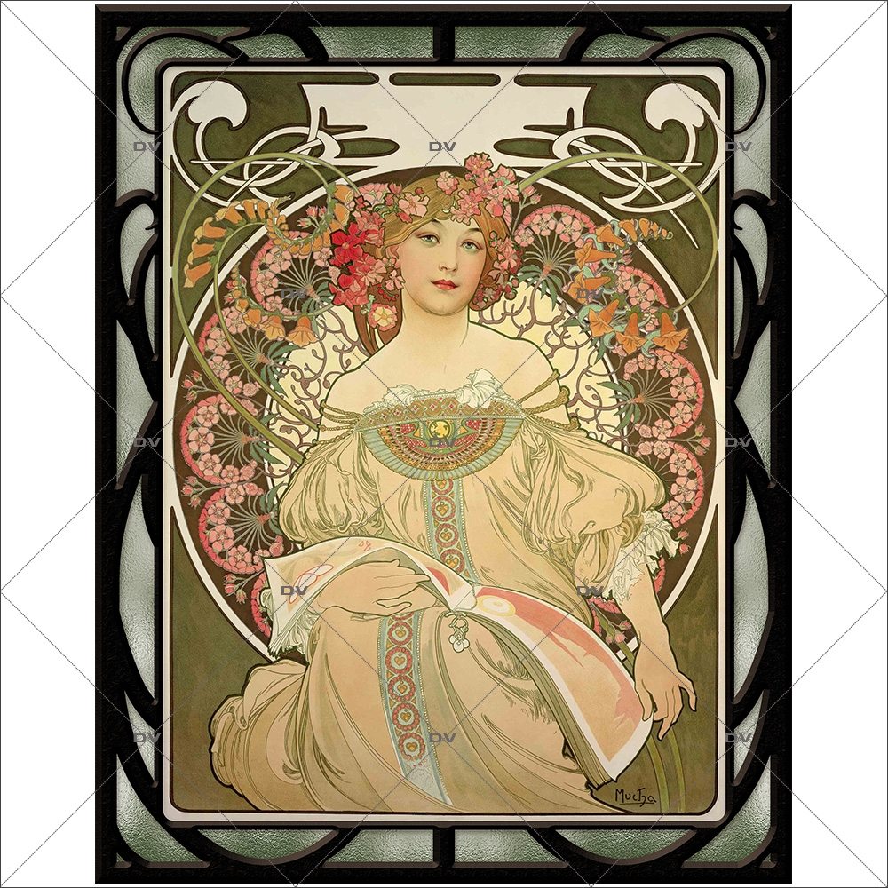 Sticker-vitrail-Mucha-fleurs-art-nouveau-retro-rêverie-vitrophanie-électrostatique-ou-adhésif-décoration-fenêtres-DECO-VITRES