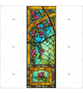 sticker-vitrail-art-deco-arcades-roses-nature-retro-vitrophanie-électrostatique-ou-adhésif-décoration-fenêtres-DECO-VITRES