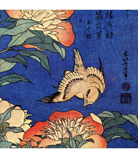 Sticker-vitrail-Hokusai-pivoines-oiseaux-Japon-vitrophanie-électrostatique-ou-adhésif-décoration-fenêtres-DECO-VITRES