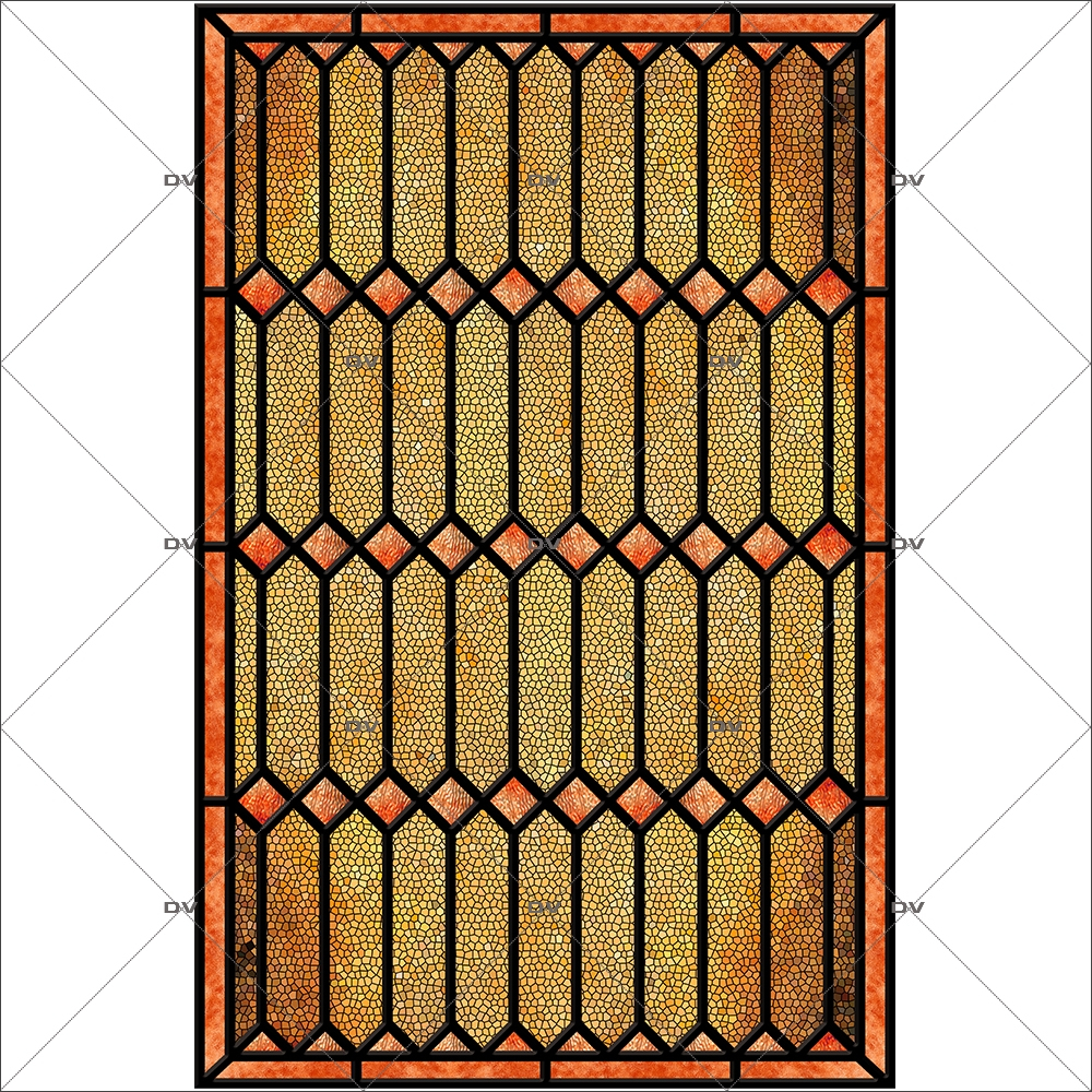 Sticker-vitrail-géométrique-jaune-orange-vintage-retro-électrostatique-sans-colle-ou-adhésif-décoration-fenêtres-DECO-VITRES