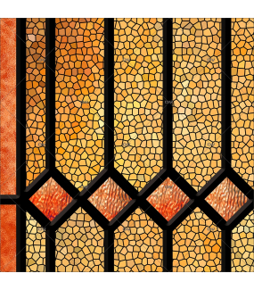 Sticker-vitrail-géométrique-jaune-orange-vintage-retro-électrostatique-sans-colle-ou-adhésif-décoration-fenêtres-DECO-VITRES