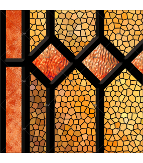 Sticker-vitrail-géométrique-jaune-orange-vintage-retro-électrostatique-sans-colle-ou-adhésif-décoration-fenêtres-DECO-VITRES