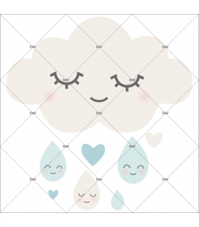 sticker-chambre-bébé-nuage-et-soleils-rieurs-coeurs-bleu-garcon-tissu-adhesif-enlevable-encres-ecologiques-DECO-VITRES