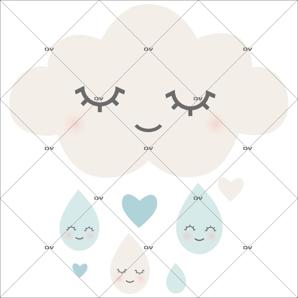 sticker-chambre-bébé-nuage-et-soleils-rieurs-coeurs-bleu-garcon-tissu-adhesif-enlevable-encres-ecologiques-DECO-VITRES