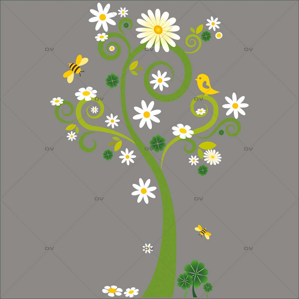 Sticker-arbre-fleuri-marguerites-pâquerettes-trèfles-fleurs-printemps-été-vitrophanie-décoration-vitrine-estivale-printanière-électrostatique-sans-colle-repositionnable-réutilisable-DECO-VITRES