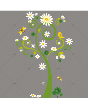 Sticker-arbre-fleuri-marguerites-pâquerettes-trèfles-fleurs-printemps-été-vitrophanie-décoration-vitrine-estivale-printanière-électrostatique-sans-colle-repositionnable-réutilisable-DECO-VITRES